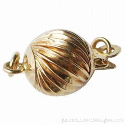 14K Gold/Round Corrugated Ball/Necklace Clasp